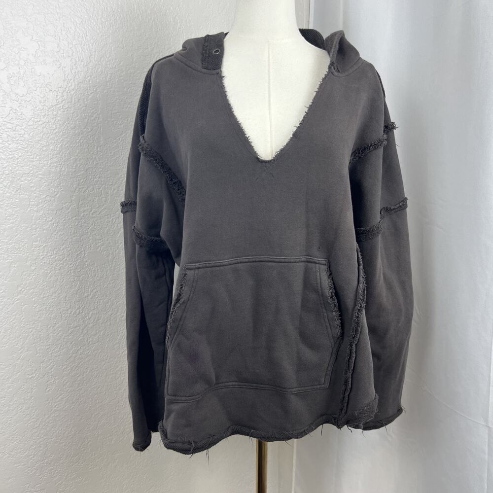 Natural Life Sweater Womens S/M Gray Hoodie Slouchy Raw Edge Boho‎ Distressed
